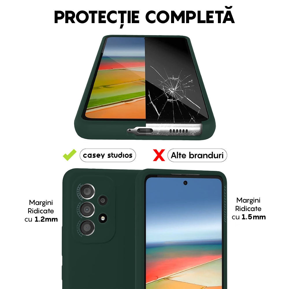 Husa CASEY STUDIOS™ compatibila cu Samsung Galaxy A53, Soft Silicone Premium, Microfibra in Interior, Verde inchis, de Protectie, Ultra Slim, pentru Incarcare Wireless, Margini Ridicate pentru Protectia Ecranului si a Camerelor