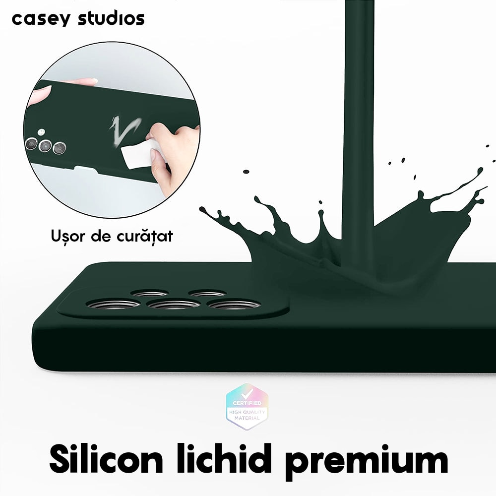 Husa CASEY STUDIOS™ compatibila cu Samsung Galaxy A53, Soft Silicone Premium, Microfibra in Interior, Verde inchis, de Protectie, Ultra Slim, pentru Incarcare Wireless, Margini Ridicate pentru Protectia Ecranului si a Camerelor