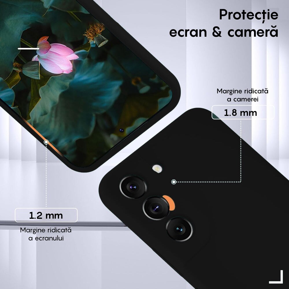 Husa CASEY STUDIOS™ compatibila cu Samsung Galaxy S22, Soft Silicone Premium, Microfibra in Interior, Negru, de Protectie, Ultra Slim, pentru Incarcare Wireless, Margini Ridicate pentru Protectia Ecranului si a Camerelor