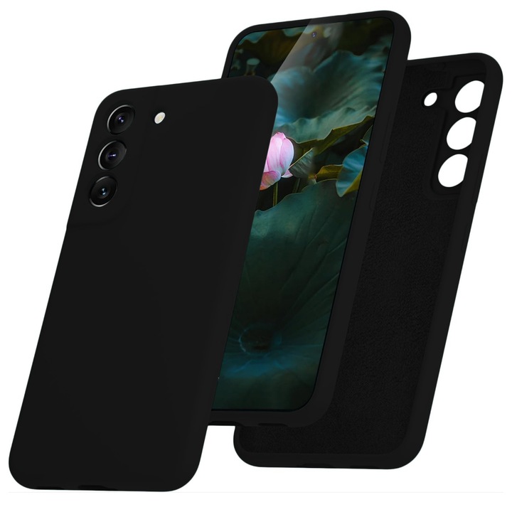 Калъф CASEY STUDIOS™ за Samsung Galaxy S22, мек първокласен силикон, микрофибър отвътре, черен, защитен, ултра тънък, за безжично зареждане, повдигнати ръбове за защита на екрана и камерите