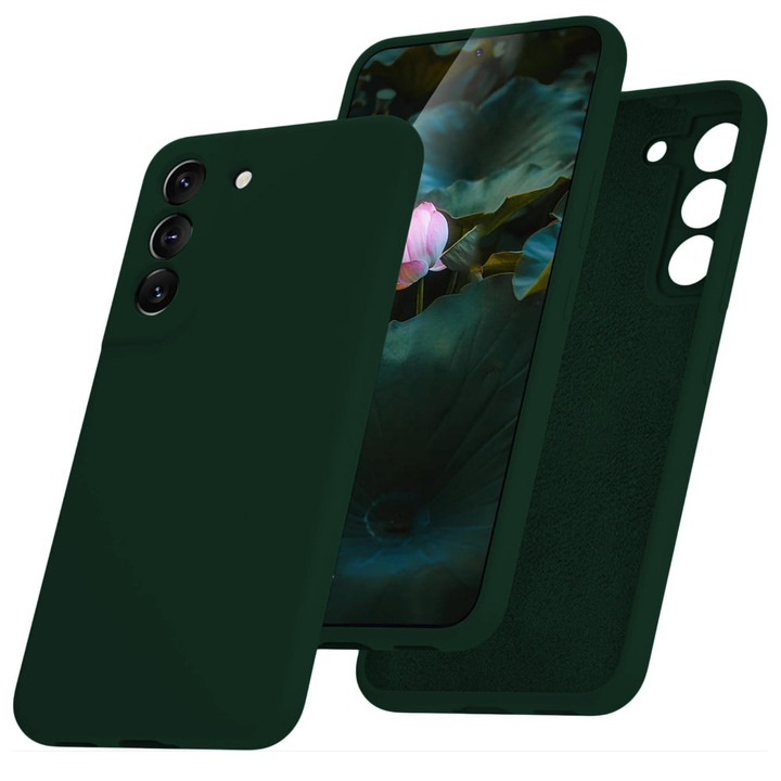 Husa CASEY STUDIOS™ compatibila cu Samsung Galaxy S22, Soft Silicone Premium, Microfibra in Interior, Verde inchis, de Protectie, Ultra Slim, pentru Incarcare Wireless, Margini Ridicate pentru Protectia Ecranului si a Camerelor