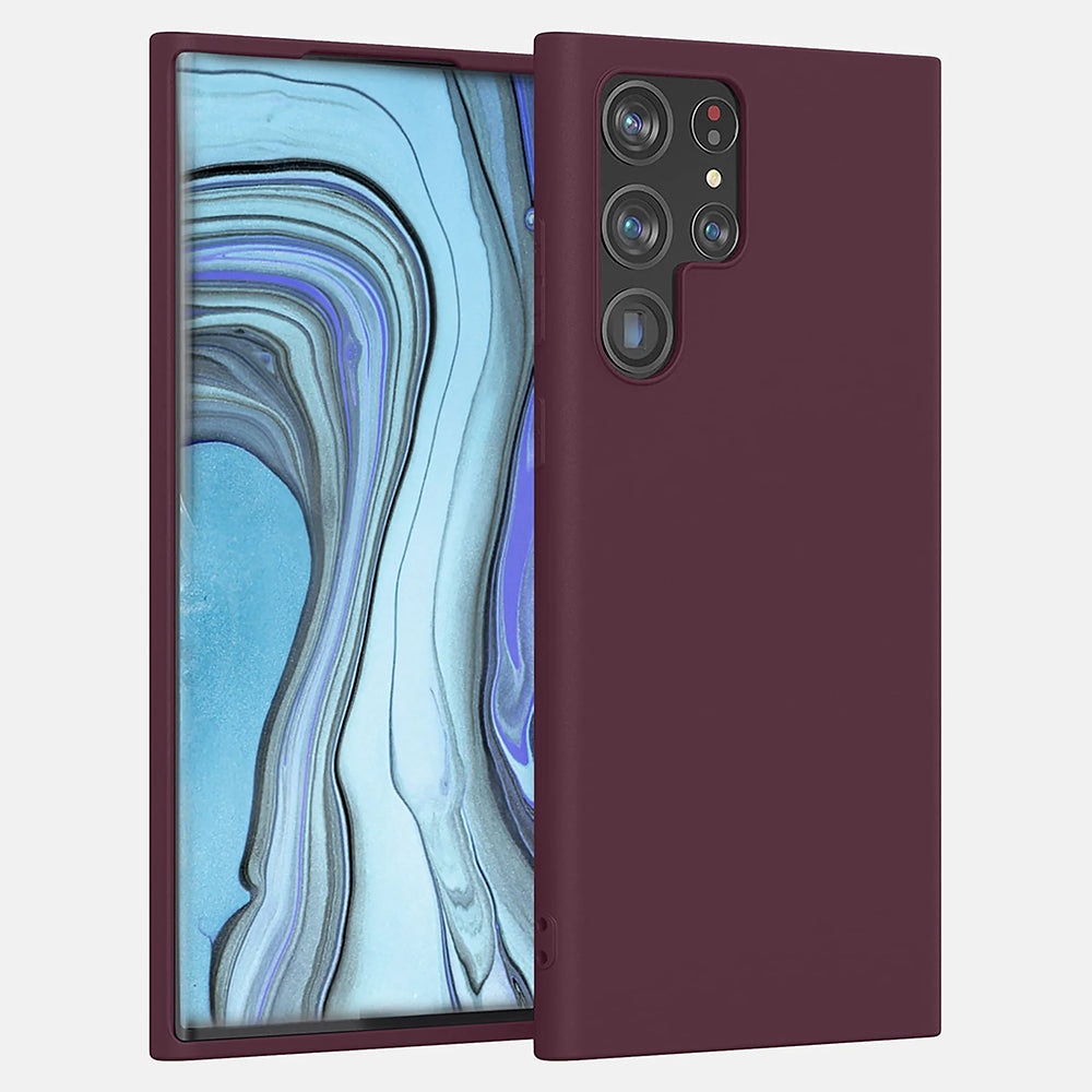 Husa CASEY STUDIOS™ compatibila cu Samsung Galaxy S22 Ultra, Soft Silicone Premium, Microfibra in Interior, Rosu bordo, de Protectie, Ultra Slim, pentru Incarcare Wireless, Margini Ridicate pentru Protectia Ecranului si a Camerelor