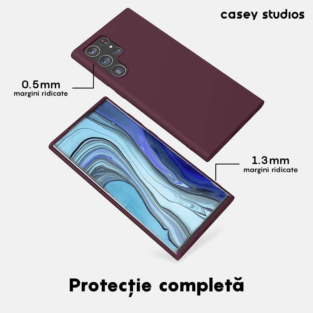 Husa CASEY STUDIOS™ compatibila cu Samsung Galaxy S22 Ultra, Soft Silicone Premium, Microfibra in Interior, Rosu bordo, de Protectie, Ultra Slim, pentru Incarcare Wireless, Margini Ridicate pentru Protectia Ecranului si a Camerelor