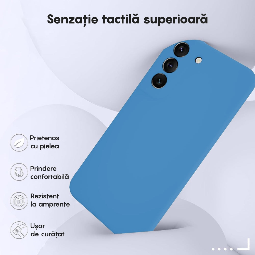 Husa CASEY STUDIOS™ compatibila cu Samsung Galaxy S22, Soft Silicone Premium, Microfibra in Interior, Albastru aquamarin, de Protectie, Ultra Slim, pentru Incarcare Wireless, Margini Ridicate pentru Protectia Ecranului si a Camerelor