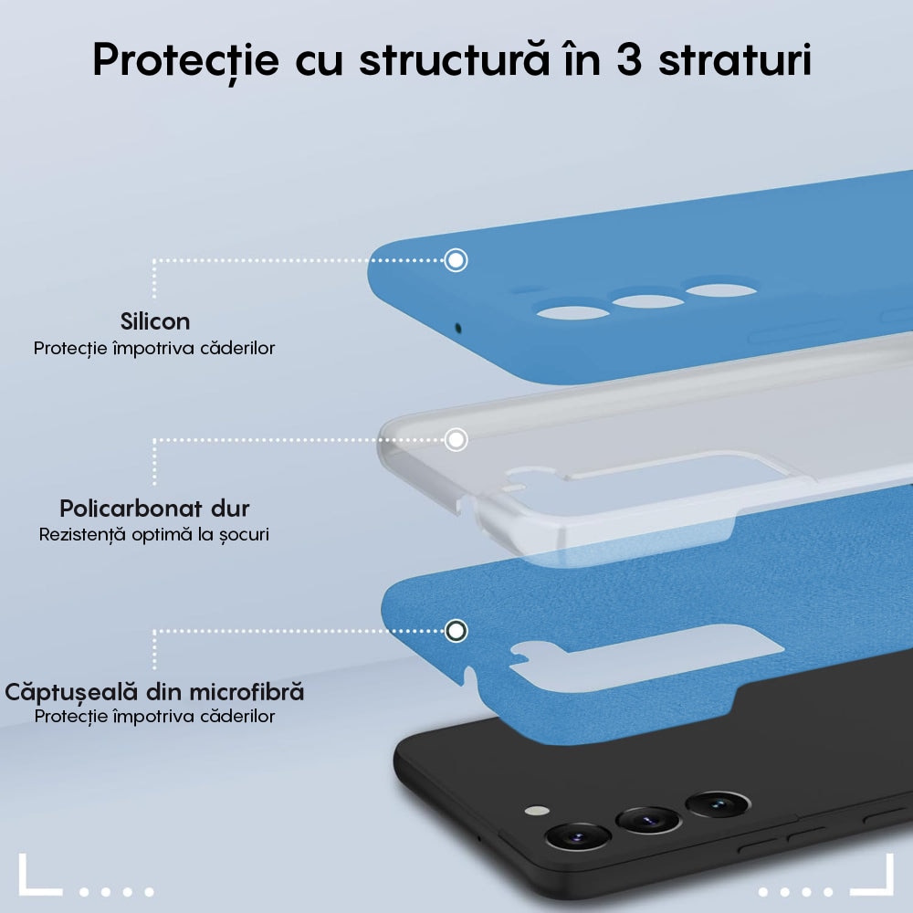 Husa CASEY STUDIOS™ compatibila cu Samsung Galaxy S22, Soft Silicone Premium, Microfibra in Interior, Albastru aquamarin, de Protectie, Ultra Slim, pentru Incarcare Wireless, Margini Ridicate pentru Protectia Ecranului si a Camerelor