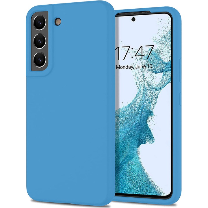Husa CASEY STUDIOS™ compatibila cu Samsung Galaxy S22 Plus, Soft Silicone Premium, Microfibra in Interior, Albastru aquamarin, de Protectie, Ultra Slim, pentru Incarcare Wireless, Margini Ridicate pentru Protectia Ecranului si a Camerelor