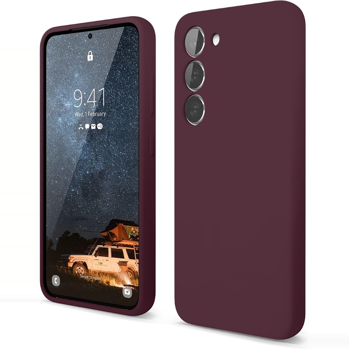 CASEY STUDIOS tok Samsung Galaxy S23 Plus készülékhez, puha prémium szilikon, mikroszálas belső, bordóvörös, védő, ultravékony, vezeték nélküli töltéshez, emelt szélek a képernyő és a kamera védelméért
