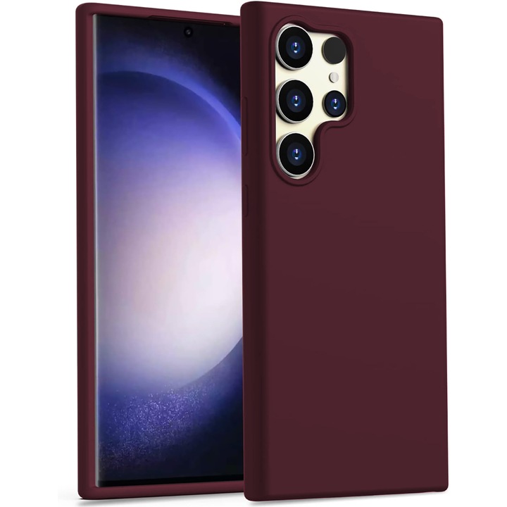 CASEY STUDIOS™ tok Samsung Galaxy S23 Ultra készülékhez, puha prémium szilikon, mikroszálas belső, bordóvörös, védő, ultravékony, vezeték nélküli töltéshez, emelt szélek a képernyő és a kamera védelméért