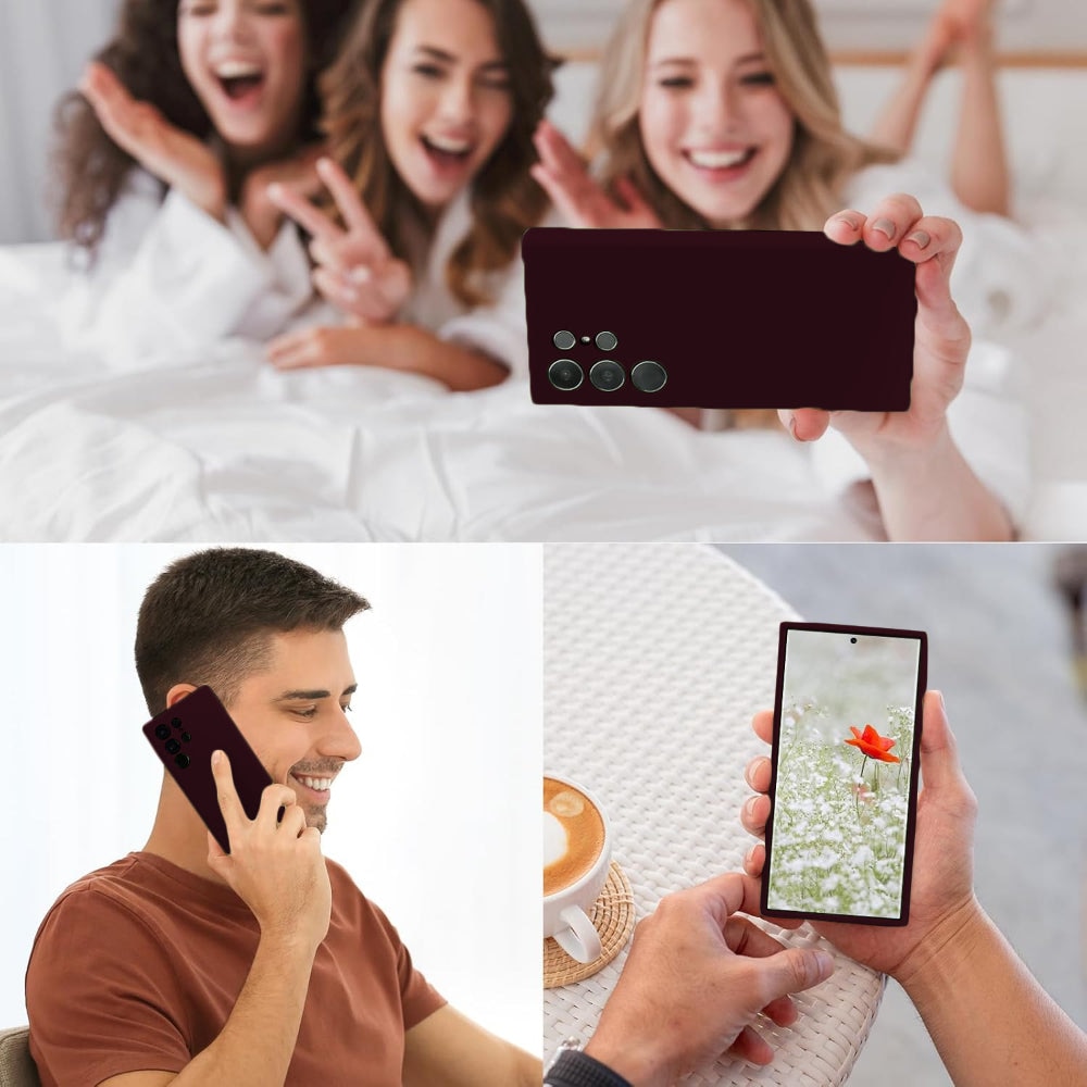 Husa CASEY STUDIOS™ compatibila cu Samsung Galaxy S24 Ultra, Soft Silicone Premium, Microfibra in Interior, de Protectie, Ultra Slim, pentru Incarcare Wireless, Margini Ridicate pentru Protectia Ecranului si a Camerelor, Bordeaux