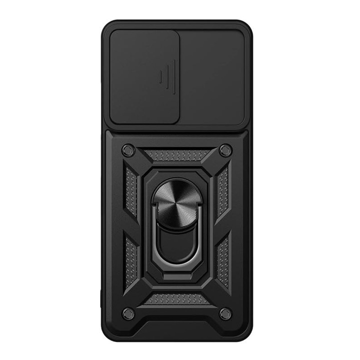 Съвместим калъф за телефон realme c67 4g, premium slide & snap, държач с магнитен пръстен, черен