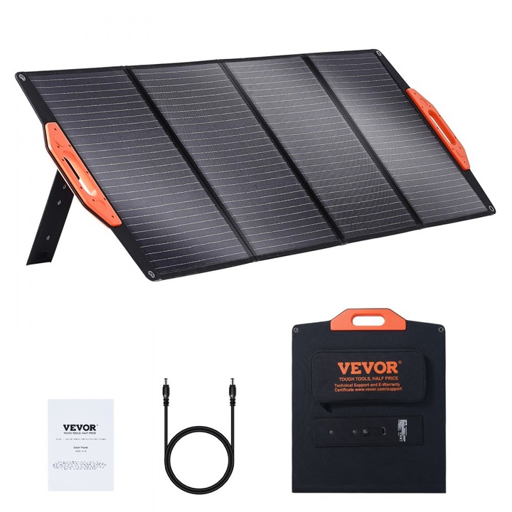 Panou Solar Monocristalin, Portabil, Pliabil, 120W, 18V, 53 x 48 cm, Negru