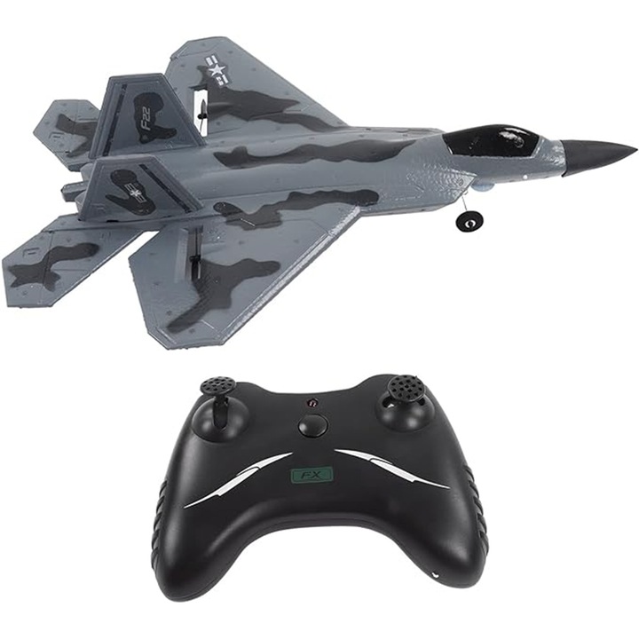 Avion cu telecomanda, Model F-22 Raptor, 38x29cm, USB, 2,4 GHz, +14ani, Gri/Negru