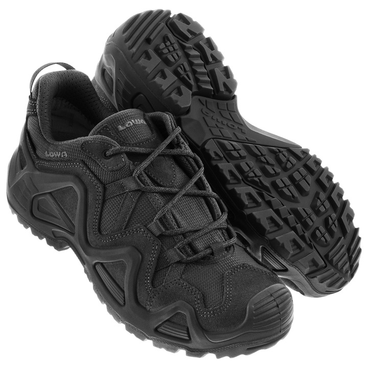 Ghete Lowa Zephyr GTX Low, impermeabile, negru, piele naturala, set de incaltaminte sport pentru barbati, 41.5 EU