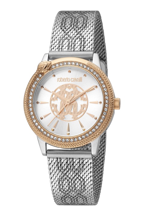 Roberto Cavalli, Ceas in doua nuante, din otel inoxidabil, Auriu rose, Argintiu