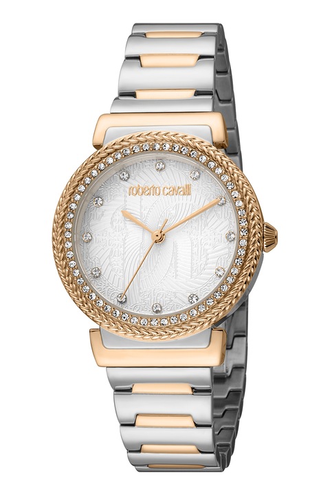Roberto Cavalli, Ceas de otel inoxidabil cu cristale, Argintiu, Auriu, Argint, Argintiu/Auriu