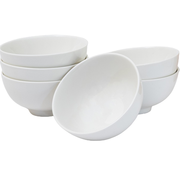 Set 6 boluri Cesiro, portelan, alb, 190ml