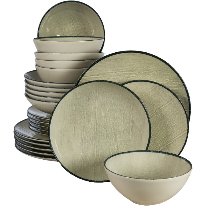 Serviciu de masa Cesiro Ivoire, 24 piese, ceramica, alb cu margine neagra