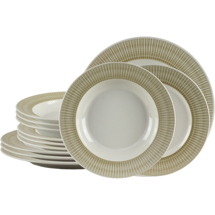Serviciu de masa Cesiro Ivory, 12 piese, ceramica, alb cu crem