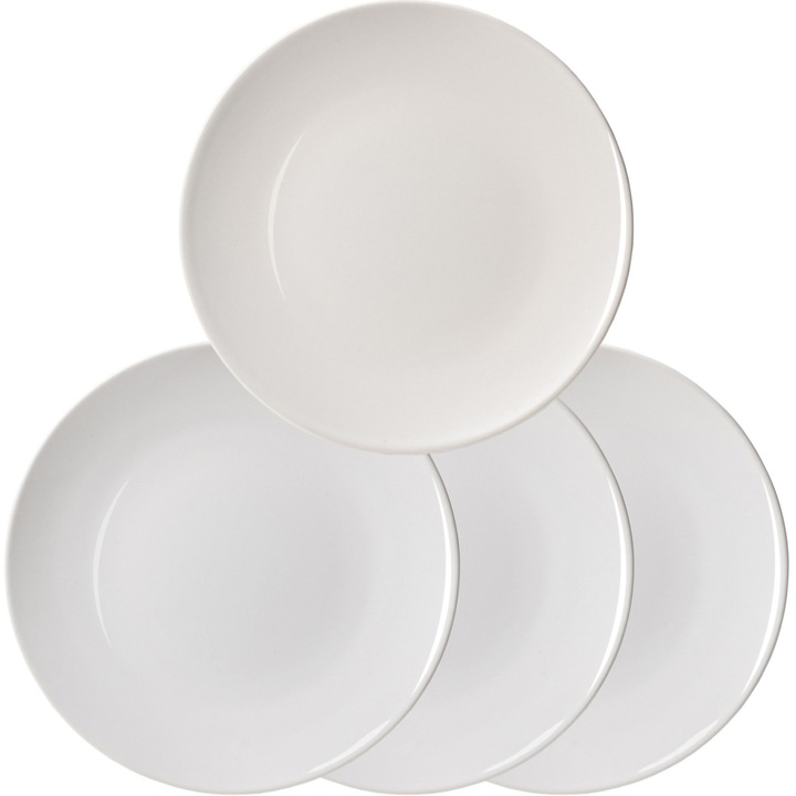 Комплект 4 броя десертни чинии Cesiro, Керамичен, Бял гланц