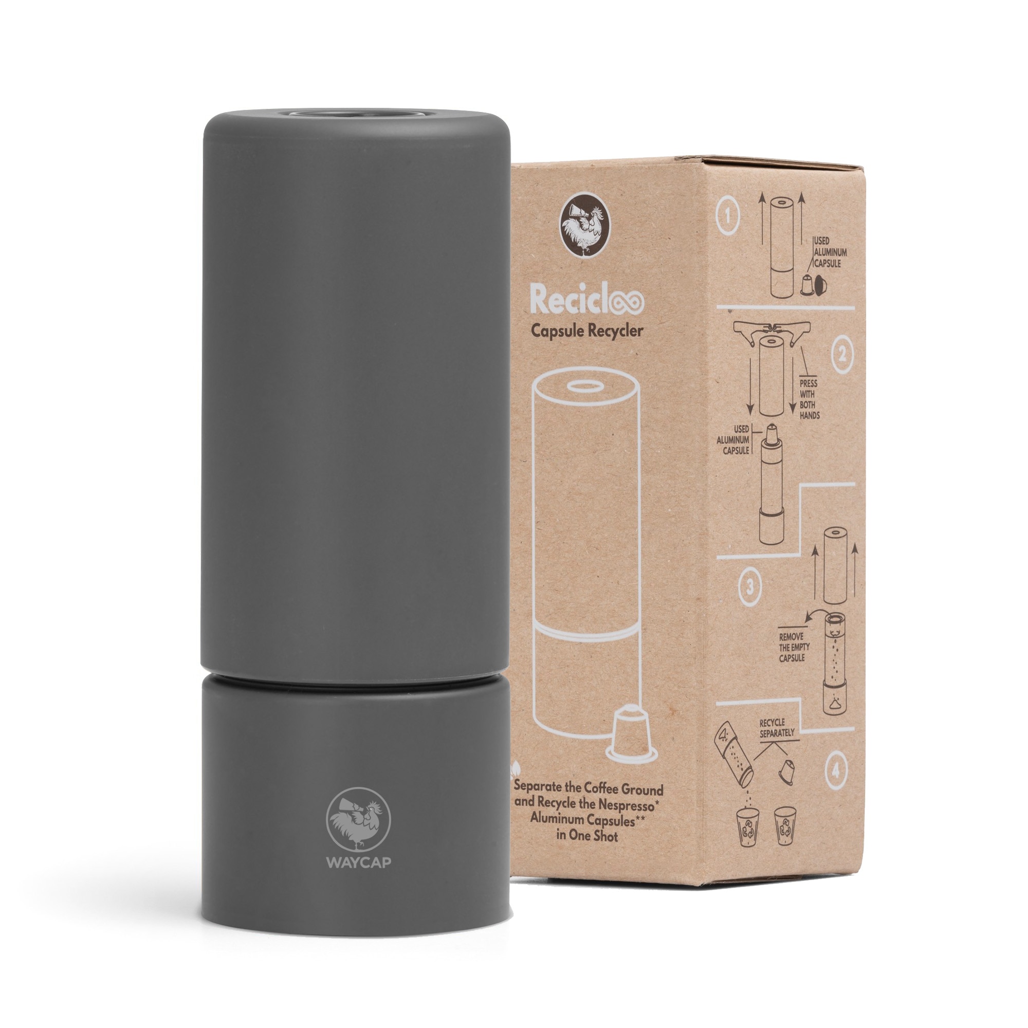 Reciclator capsule Recicloo, WayCap, Compatibil cu Nespresso, Gri