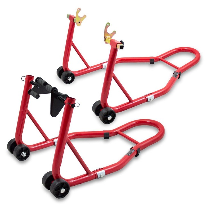 Suport pentru motociclete, 2 piese fata si spate, rosu