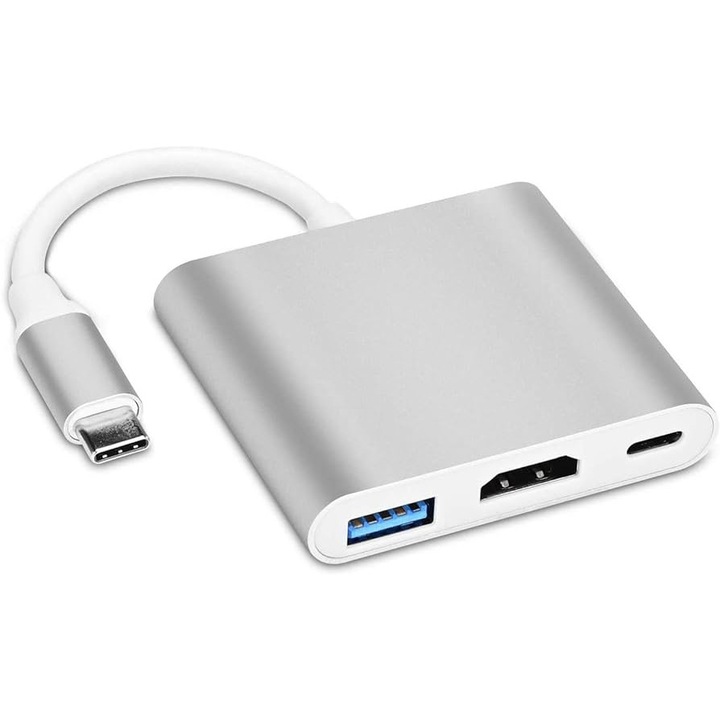 Адаптер Хъб 3 в 1, USB-C 3.1, HDMI 2.0 4K 3D, USB 3.0, 100 W захранващ порт