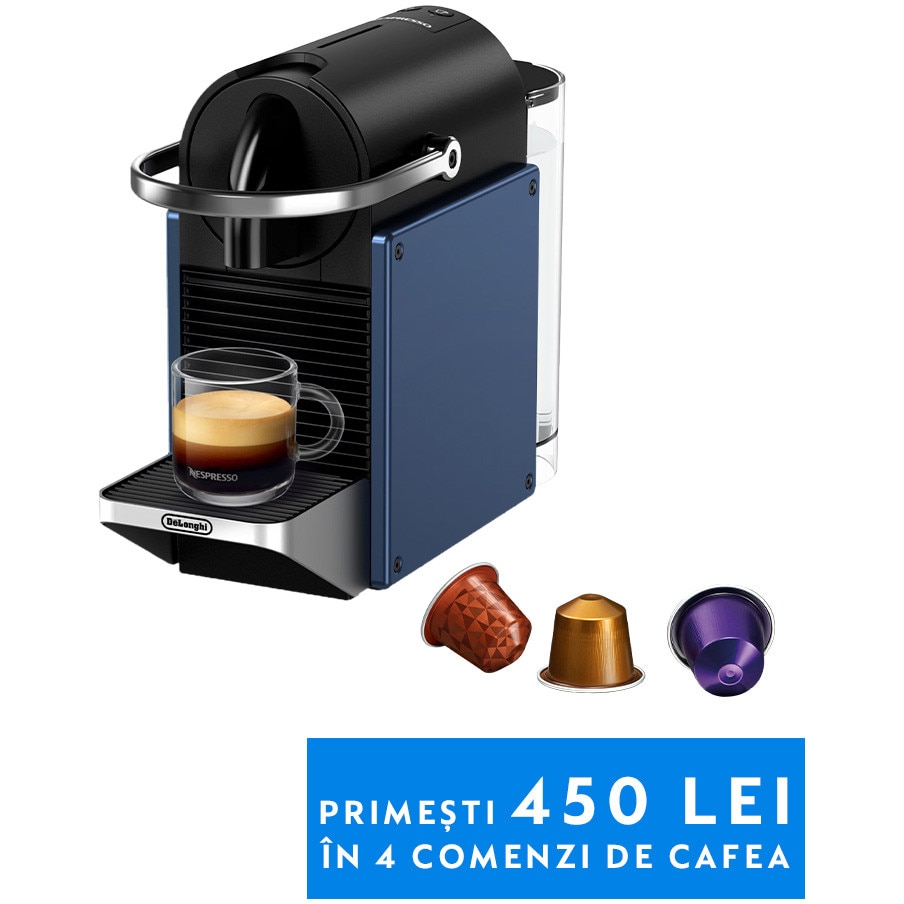 Espressor Nespresso De'Longhi Pixie EN127.BL PIXIE, 0132193844, 19 bar, Incalzire rapida 25 secunde, Oprire automata, Capacitate rezervor de apa 0.7 l, albastru, set capsule degust
