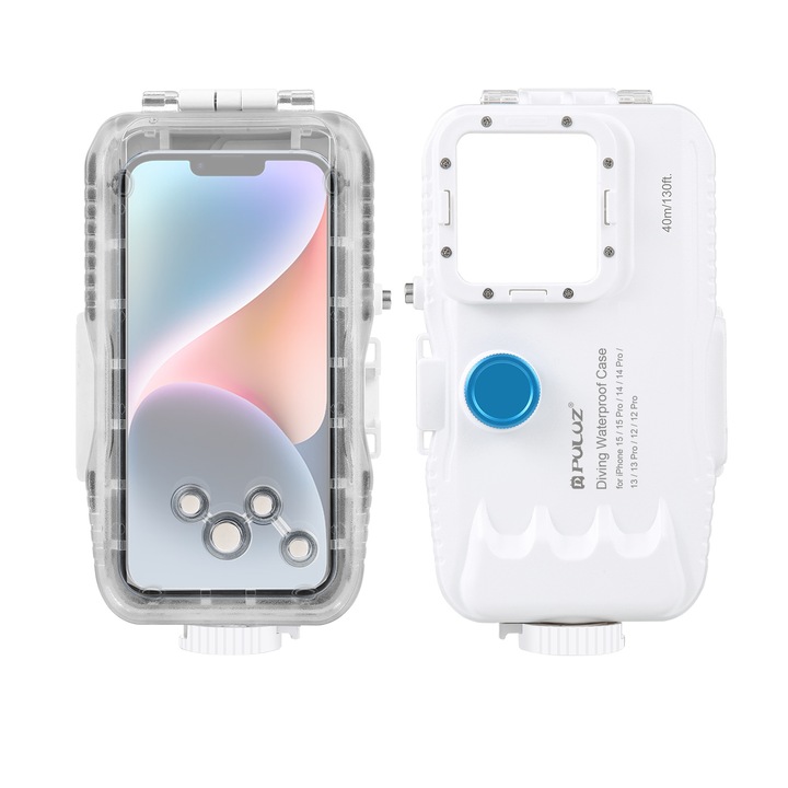 Husa subacvatica, PULUZ, Policarbonat, Pentru iPhone 14 / 14 Pro, Transparent