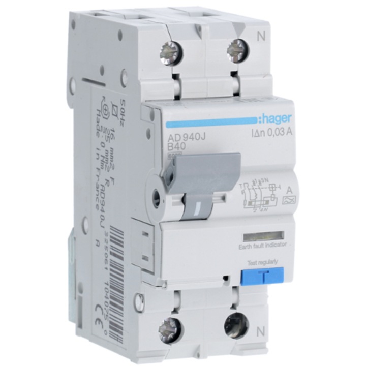Siguranta electrica automata diferentiala Hager AD940J, P+N , B, 6kA, tip A, 40A/30mA