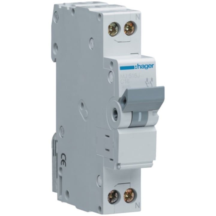 Автоматичен електрически предпазител Hager MJ520J, 1P+N, 4.5kA, C, 1M, 20A