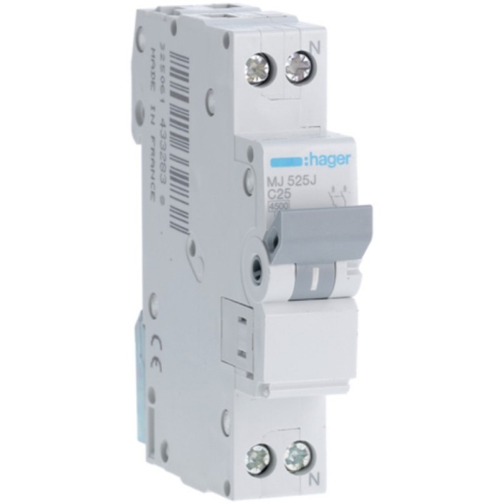 Siguranta electrica automata Hager MHN525, 1P+N, 4,5kA, B, 1M, 25A