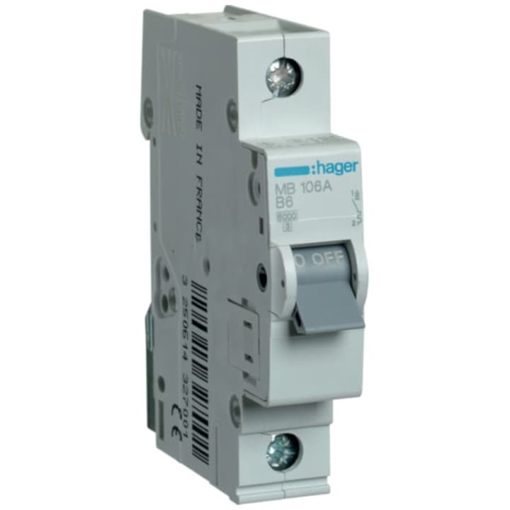 Автоматичен електрически предпазител Hager MB106A, 1P, 6kA, B, 1M, 6A