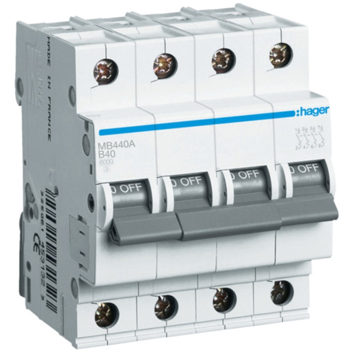 Siguranta electrica automata Hager MB440A, 4P, 6kA, B, 4M, 40A