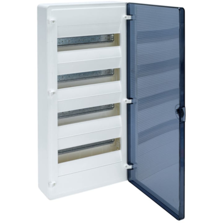 Tablou electric aparent (cofret) Hager Golf, 4 randuri, 48 module, usa transparenta, alb