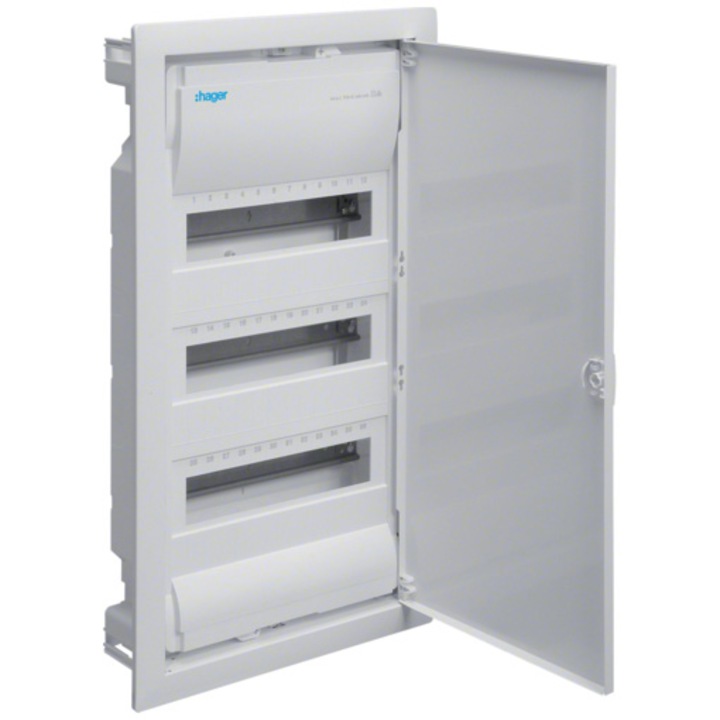 Tablou electric incastrat (cofret) Hager Volta, 3 randuri, 12 module, alb