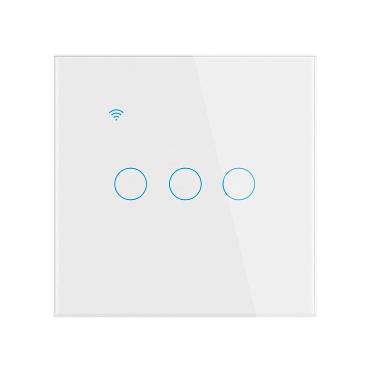 Intrerupator Inteligent Cu Touch EDAR, Wi-Fi, 3 Faze, Sticla securizata, Compatibil Cu Tuya, Life Smart, Amazon Alexa, Google Assistant, Design Modern, Alb