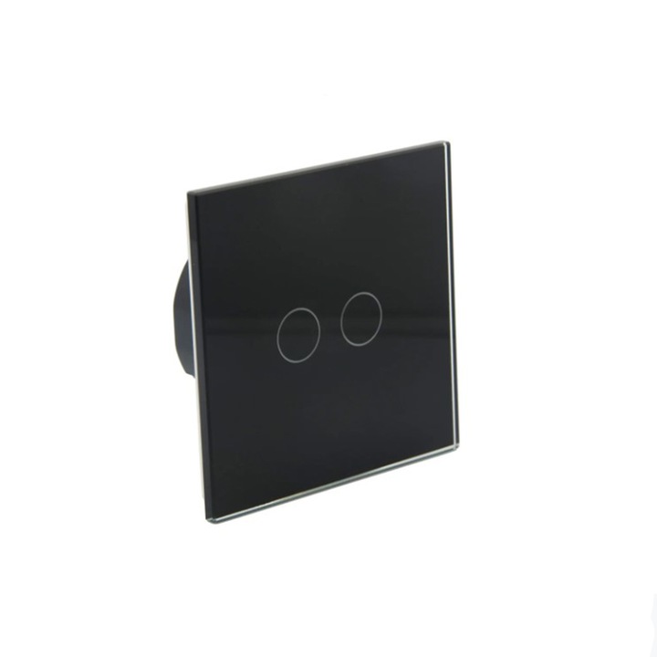 Intrerupator EDAR Cu Touch, Lumina Dublu, Din Sticla Securizata, De Perete, Serie 2024, Iluminare LED, Ecran Tactil, Elegant, 2 Faze, Negru