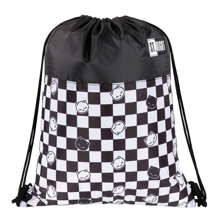 Sac Sport, Colectia St Right - Chess Cats, SO01 43x34cm Alb/Negru