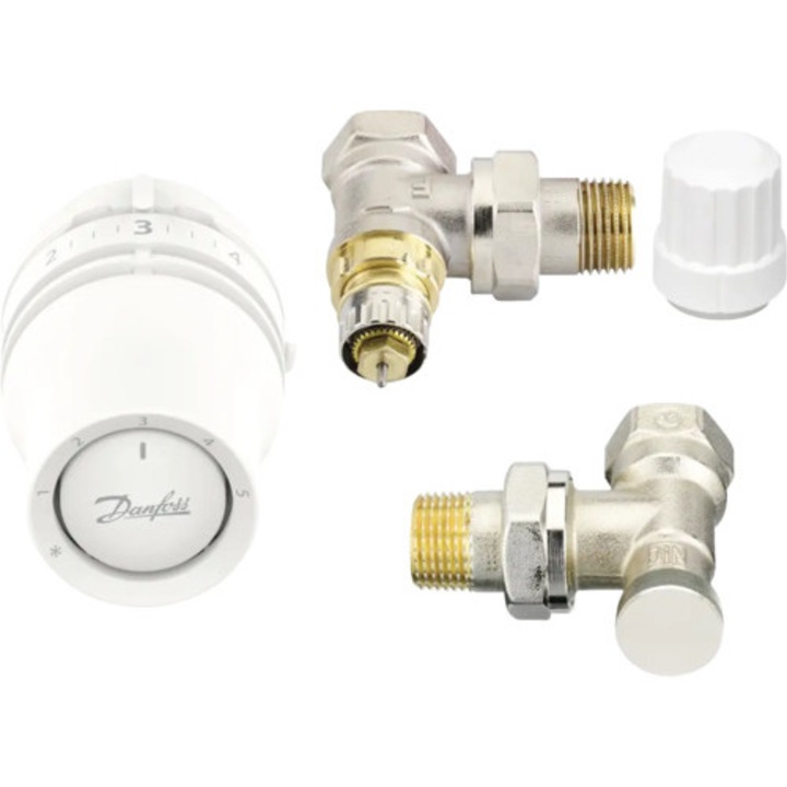 Set Robineti Termostatati Coltar Danfoss 015g5333 1/2”, Cu Cap Termostatic, Alb, 2 bucati