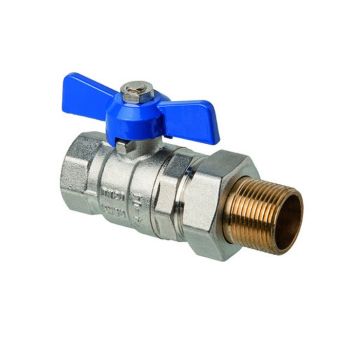 Robinet de trecere cu sfera si fluture pentru apa rece, racord olandez D.1/2” fe