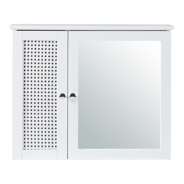 Dulap, en.casa, PXHF-0009 Karlsøy, 50 x 60 x 15 cm, mdf, pvc, alb, cu oglinda si 2 usi, montabil pe perete