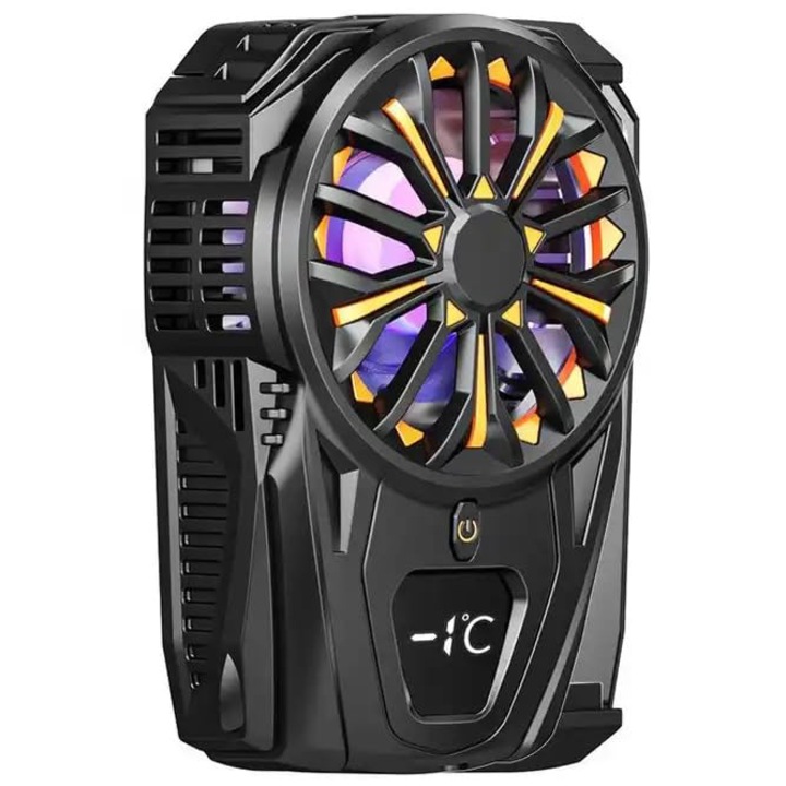 Cooler telefon Yingyun® SL02, Racire ultra-rapida, Wireless, Temperatura cu afisaj digital LED, Silentios, Lumini RGB, pentru Gaming, Negru