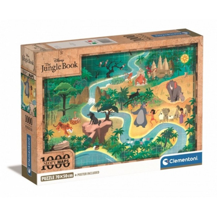 Пъзел Clementoni Compact Story Maps The Jungle Book, 1000 части, екологичен, 70x50cm