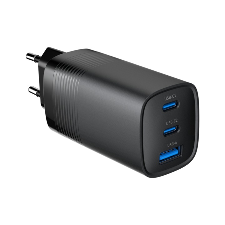 Incarcator rapid Gembird, USB-C, Quick Charge 3.0, 65W, negru, 106x39x34mm