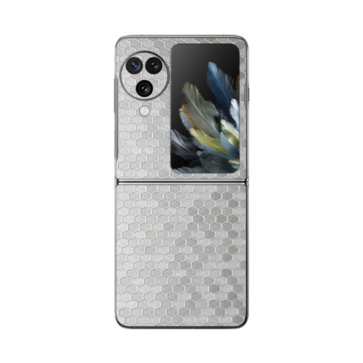 ISkinz Folie за Oppo Find N3 Flip - Honeycomb Silver Silver, 360 Cut, Celo Body Cover Adhesive Skin, Back and Side Protection