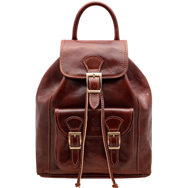 Rucsac voiaj din piele naturala vachetta, coniac, Util Land Fashion, VR125A