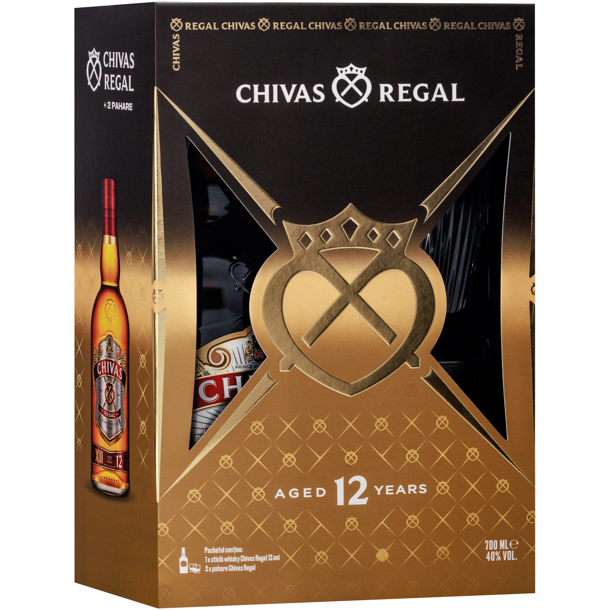 Whisky Chivas Regal 12YO, Blended 40%, 0.7l +2 Pahare - eMAG.ro
