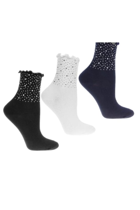 Комплект от 3 чифта дамски чорапи с кристали, Moraj, памук, многоцветни, 38-41