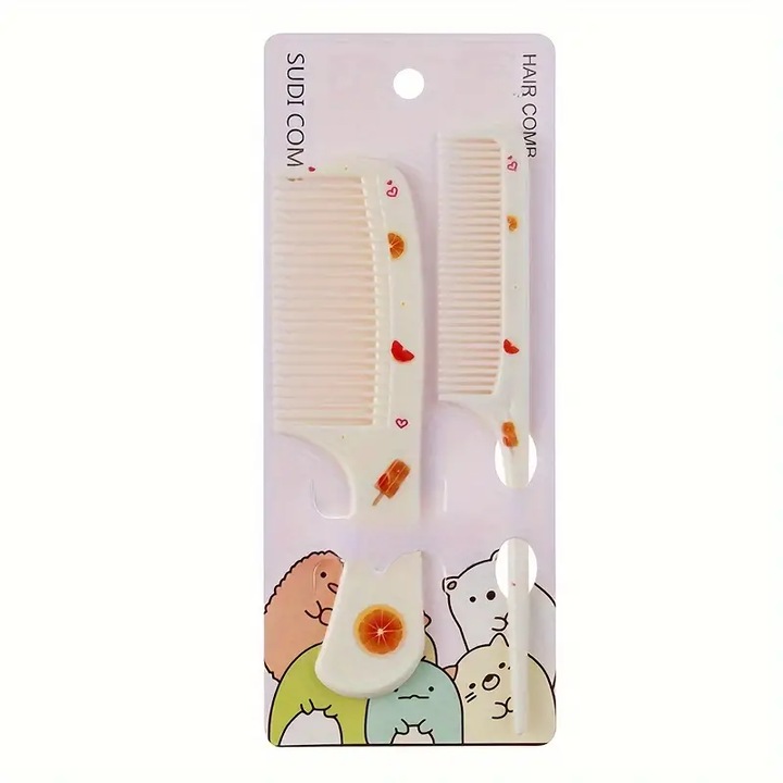 Set de 2 piepteni de par, Plastic, Bej/Portocaliu