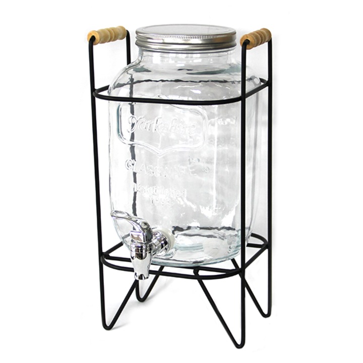 Dozator HORECANO, Sticla, 4L, cu suport metalic, 17.5x17x36.5cm